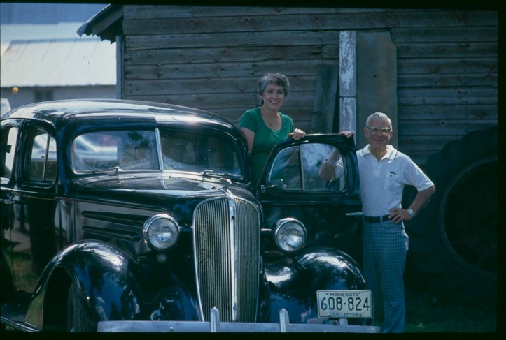 My mother and grandpa on the farm 1980s